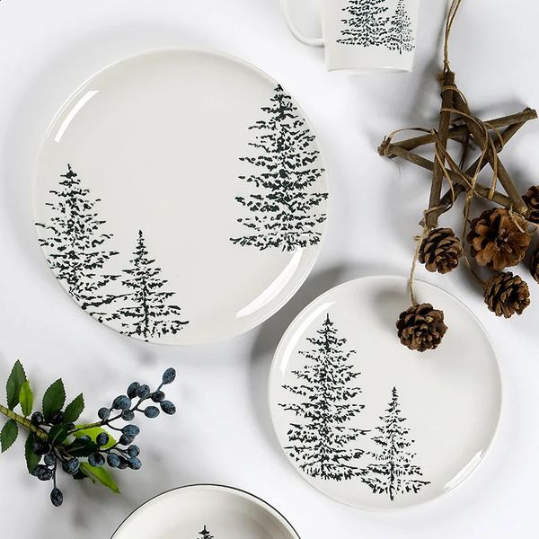 Simple style ceramic board creative relief Christmas tree desktop software Italian pasta steak kitchen service tray 240926