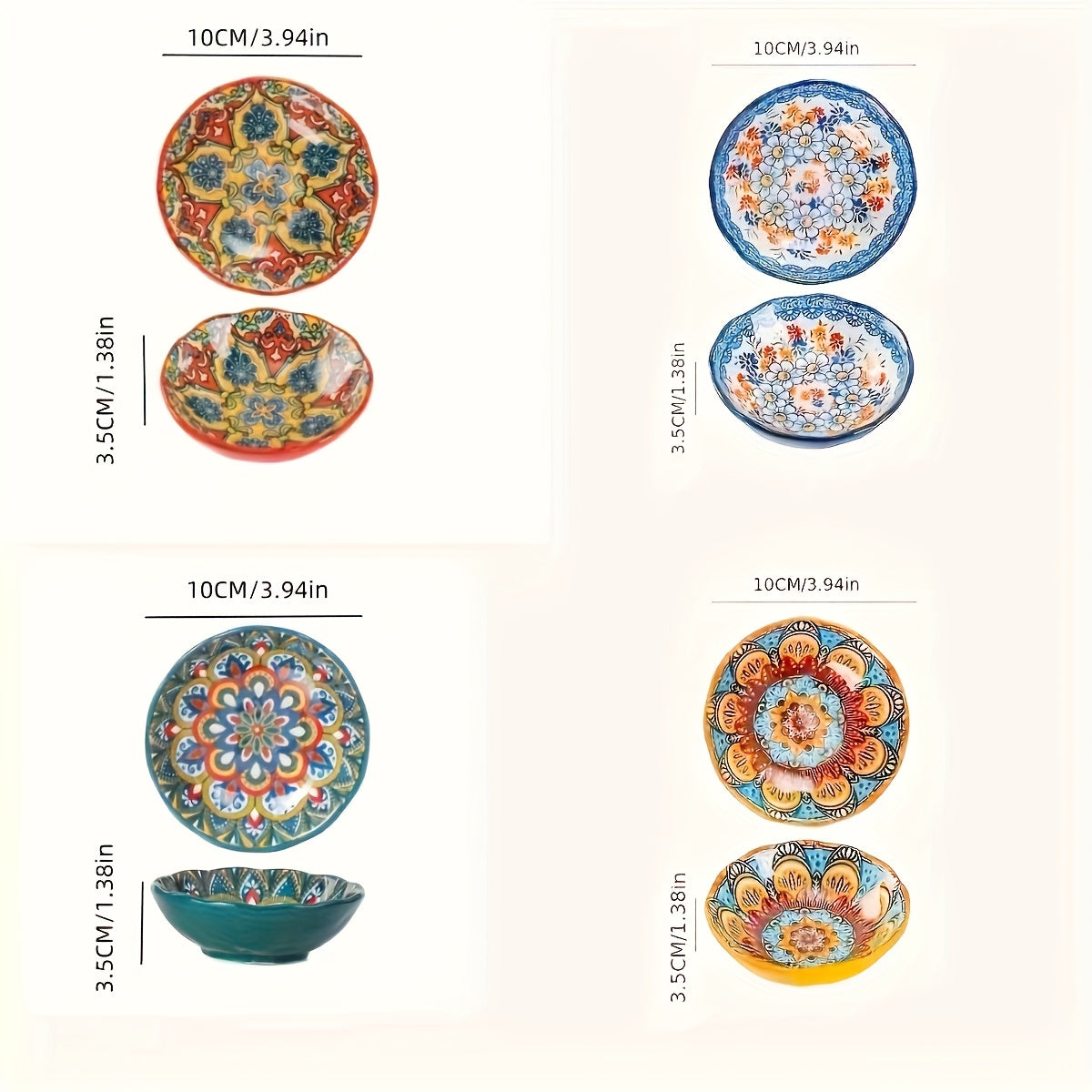 TEMU 4pcs Bohemian Ceramic Small Bowls For Rice For Home Condiment Tray Sauce Tray Bbq Hot Pot Sauce Tray Snack Tray Vinegar Tray Commercial 4.5 Inch