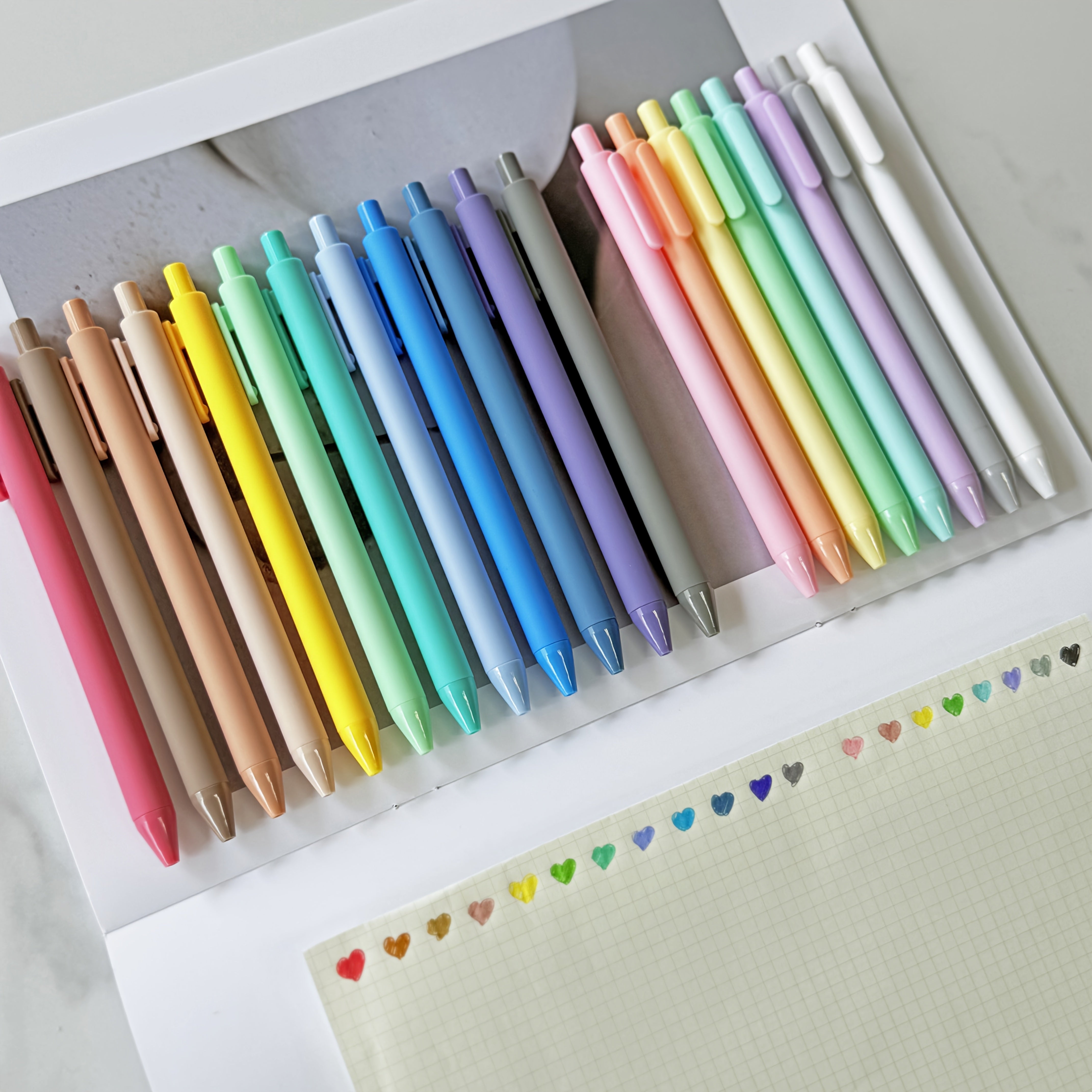 TEMU 20pcs Morandi & Pastel Colors Ink Gel Pen Set - Retractable Rubber Finish Gel Pens, Vibrant & Cute Pens For Journaling, Writing, Office & School
