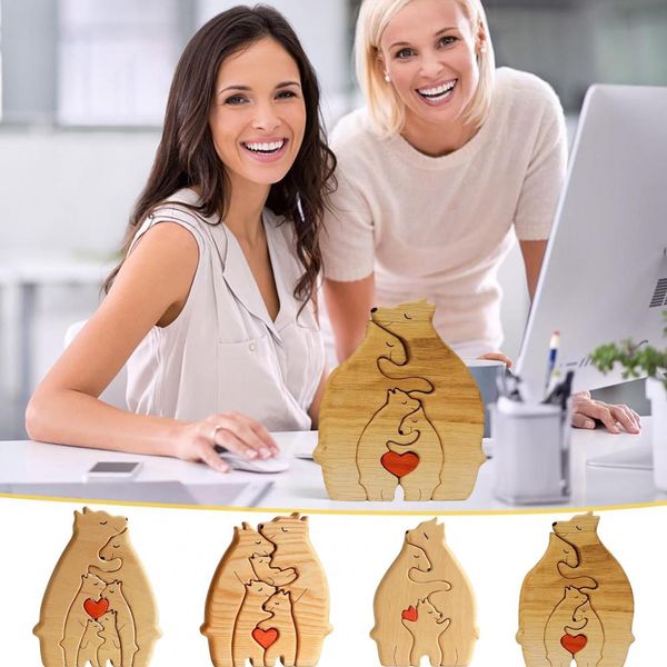 Wooden Bears 3-4-5-6Pcs Family Puzzle with Name Customizable Wooden Puzzle Home Decor Educational Toy Birthday Gift