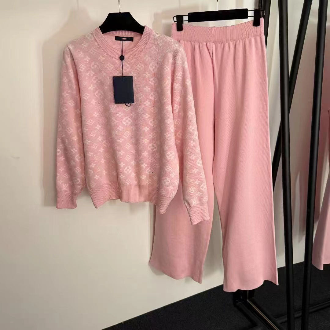 Sports and Leisure Knitting Suit Two-piece fashion and simple hooded coat and wide-leg pants in autumn 2025