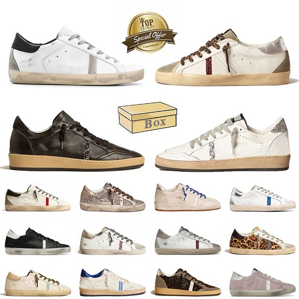 With Box Luxury Fashion Designer Casual Shoes Womens Mens Ball Star White Leather Black Pink Silver Glitter Platform Vintage Sneakers dhgate