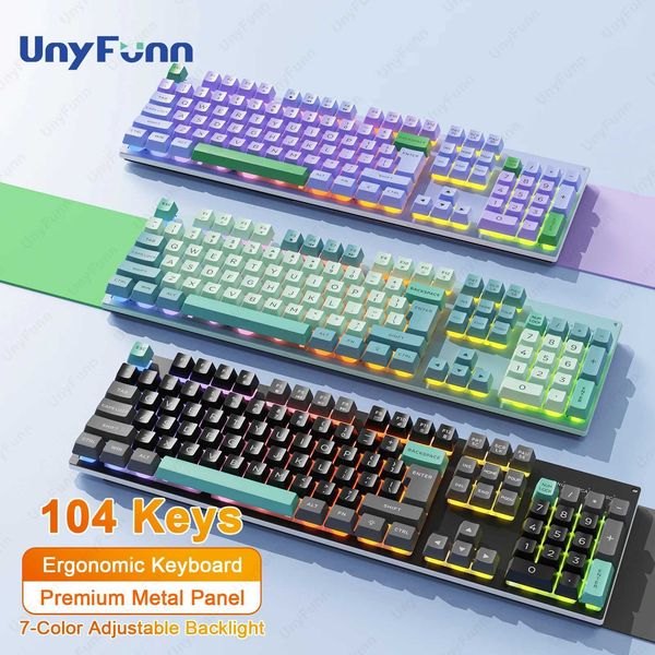 104 Keys Membranes Keyboard with Adjustable 7-Color Backlight Business Office Gaming Keyboard Ergonomic Design Esports BacklitLX241031