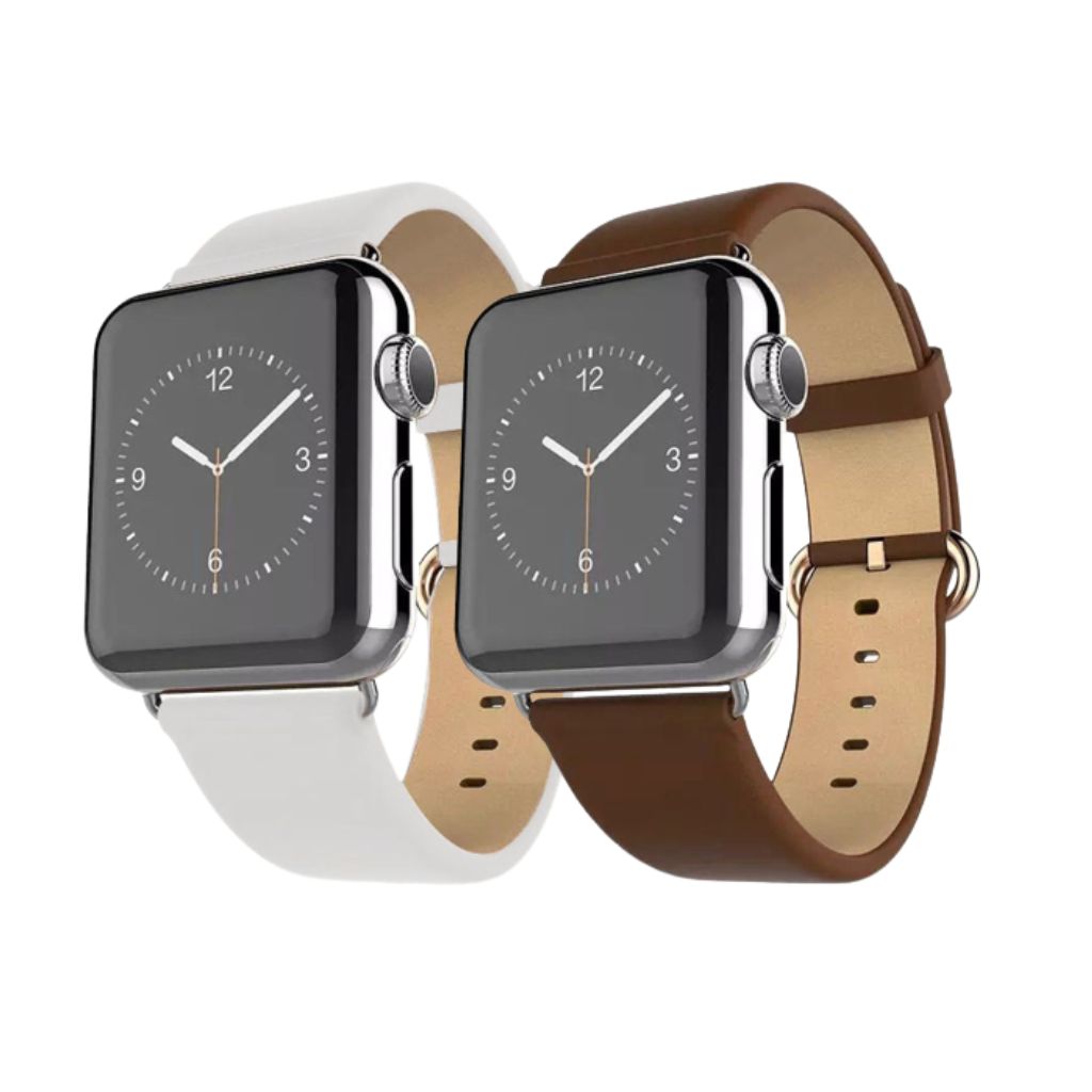 Waloo® Leather Grain Band for Apple Watch (2-Pack) - 38mm - White - Brown