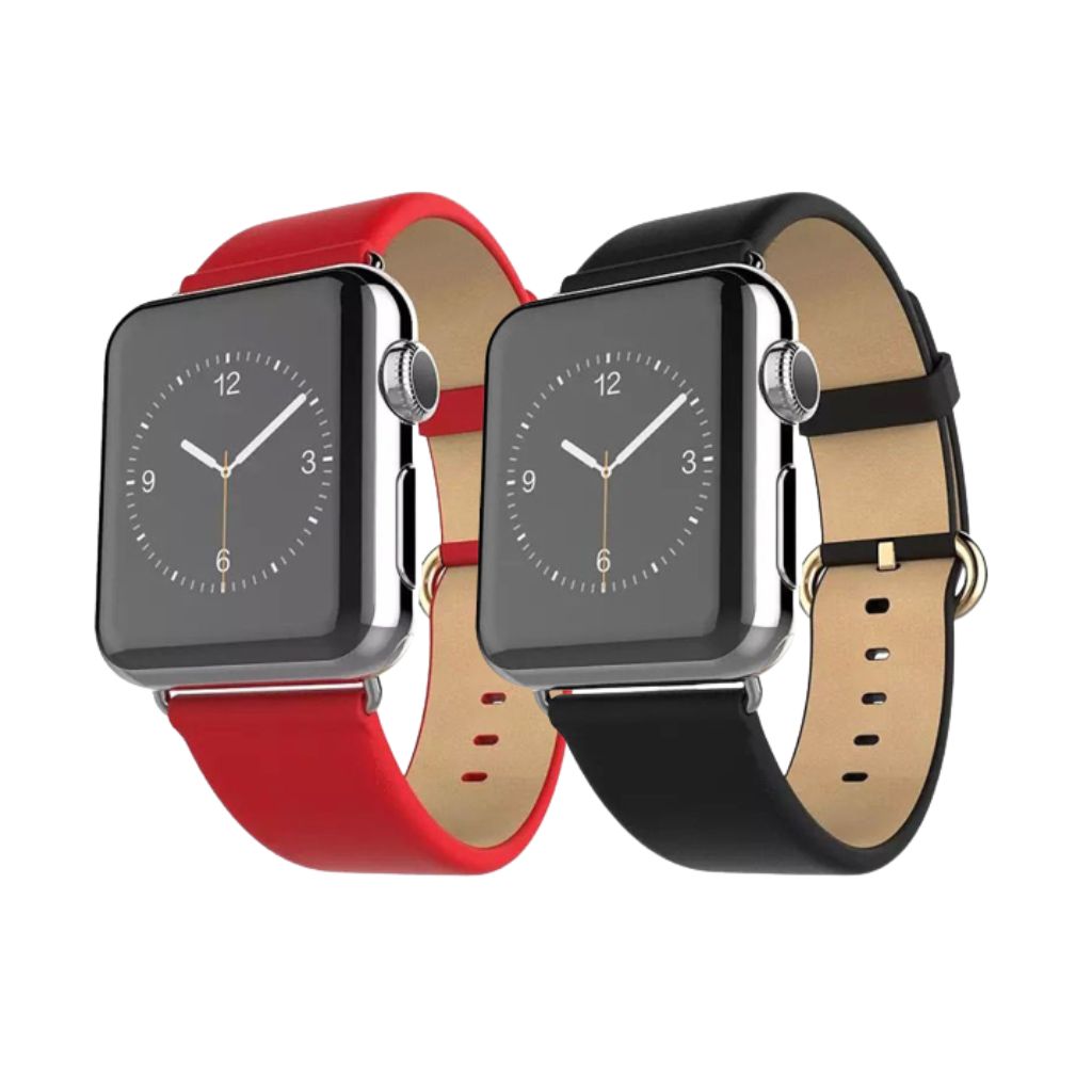 Waloo® Leather Grain Band for Apple Watch (2-Pack) - 38mm - Red - Black