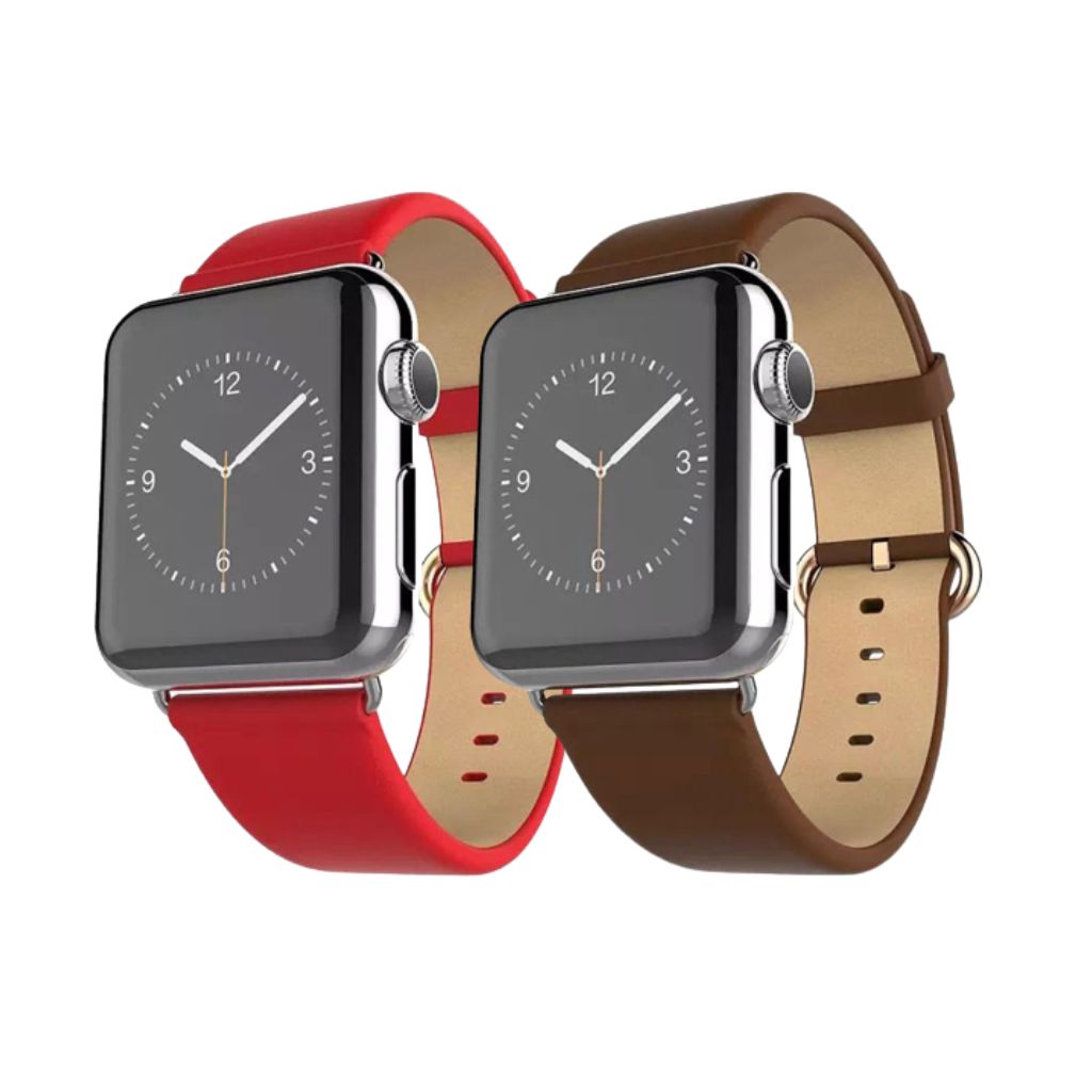 Waloo® Leather Grain Band for Apple Watch (2-Pack) - 38mm - Red - Brown