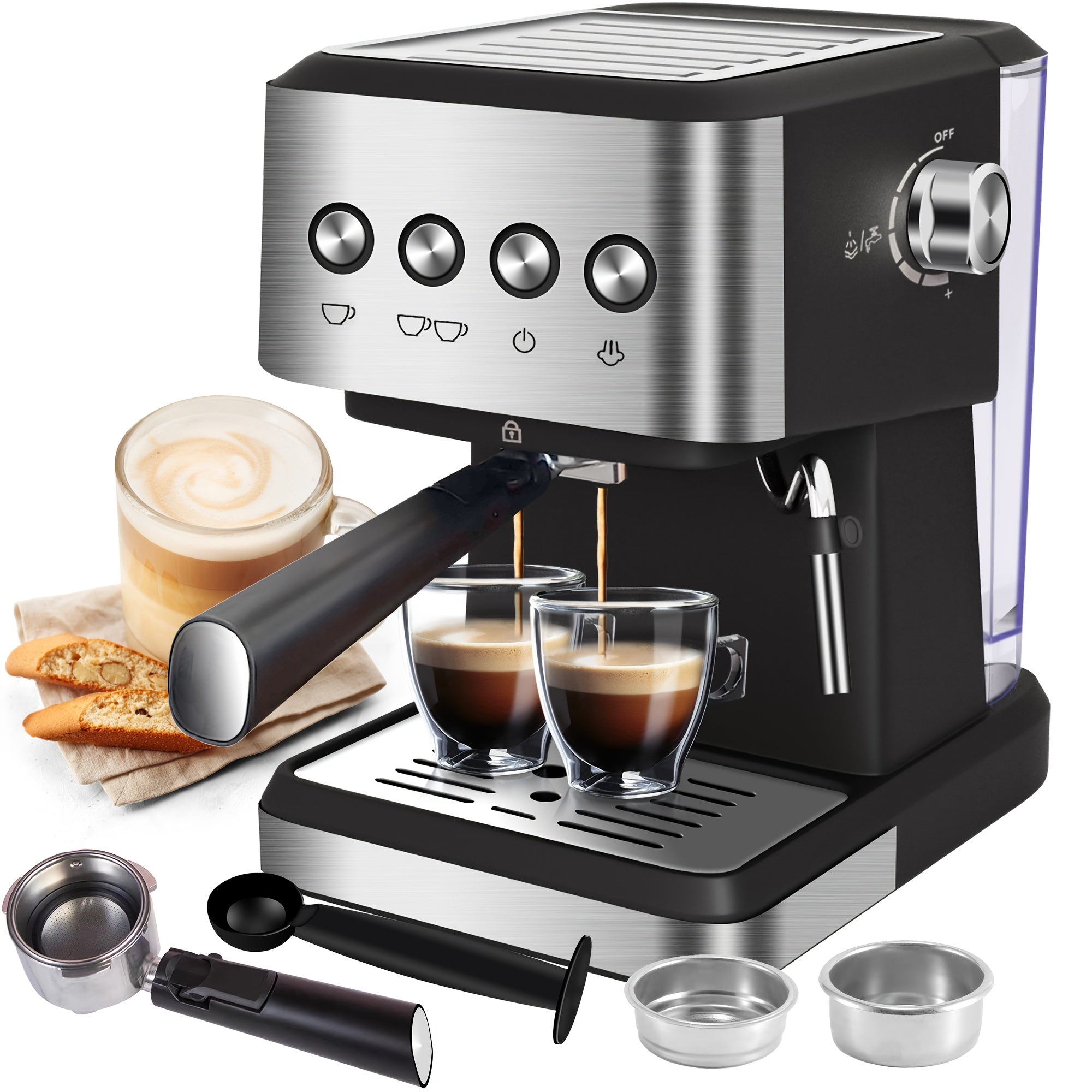 TEMU Semi-automatic Commercial Espresso Machines & Coffee Makers With Steam Wand, Milk Frother, 1.5l Removable Water Tank, 20 Bar Compact Espresso
