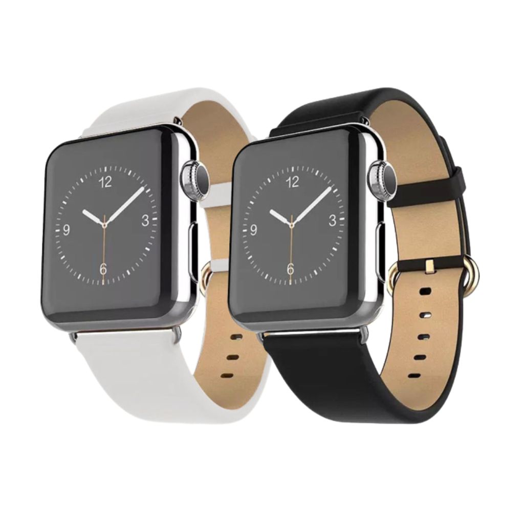 Waloo® Leather Grain Band for Apple Watch (2-Pack) - 42mm - White - Black