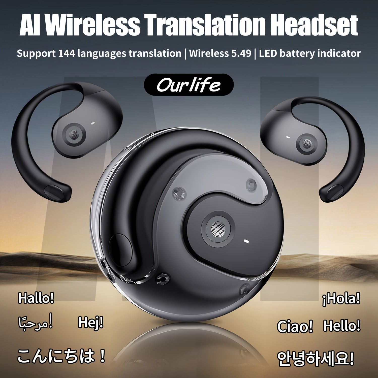 TEMU Smart Translation Earbuds - 144 Languages & Accents, Real-time Wireless Headphones With Type-c Charging Case, Long , Ideal For Travel & , , Fit,