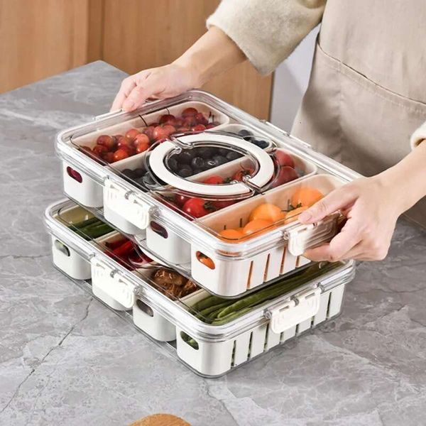 PET Stackable Organizer Bins with Lids Removable Containers For Home Food and Storage Refrigerator Fruit Vegetables