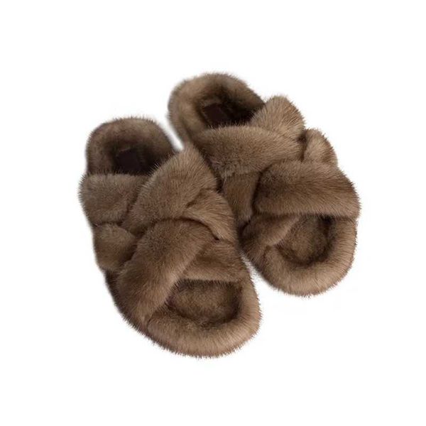Slippers Fur slider womens autumn and winter new warm shoes home open toe fluffy mink slider fashionable outerwear womens lightweight shoes