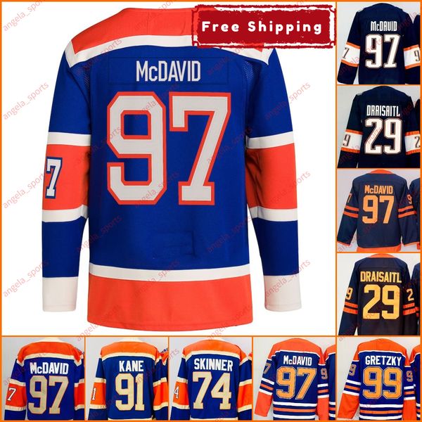 Draisaitl Men Hockey Jerseys Stuart Skinner Stitched Hockey Jersey Men New Jersey Orange Navy