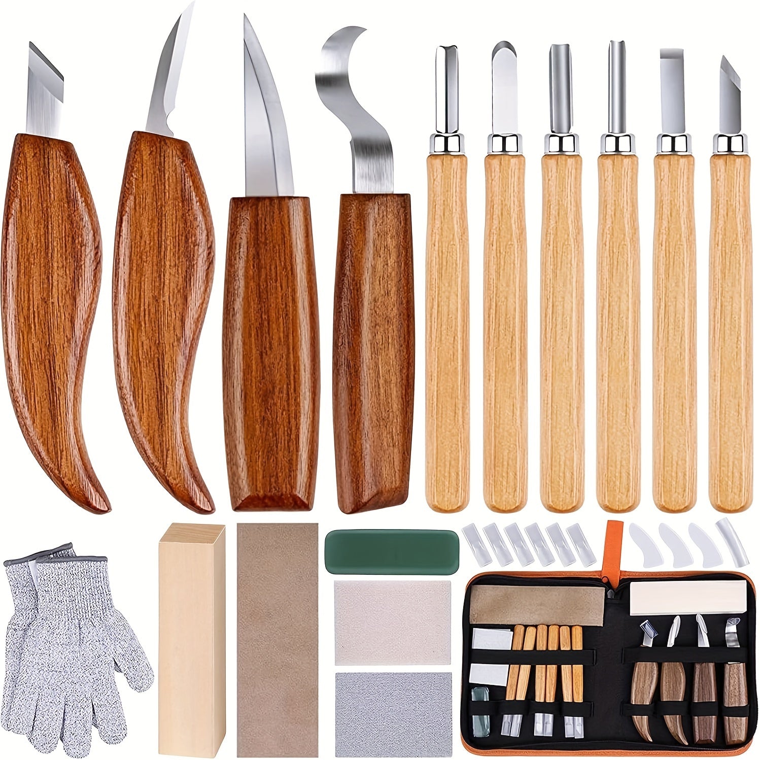 TEMU 26-in-1 Wood Carving Kit With Detail Wood Carving Knife, Whittling Knife, Wood Chisel Knife, Gloves, Carving Knife Sharpener For Spoon, Bowl,