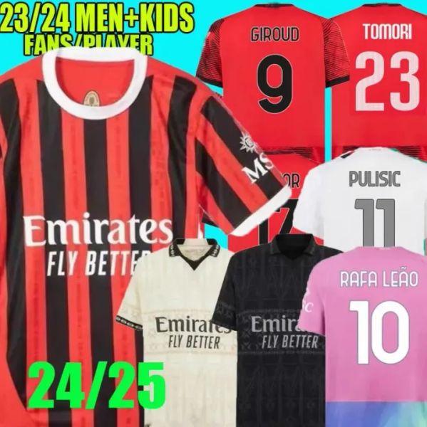 24 25 Maglia MilAn GIROUD RAFA LEAO PULISIC 4th Soccer Jersey Kid Kit 2023 2024 Home Away 3rd Football Shirts Calcio Maillot TOMORI THEO Ple