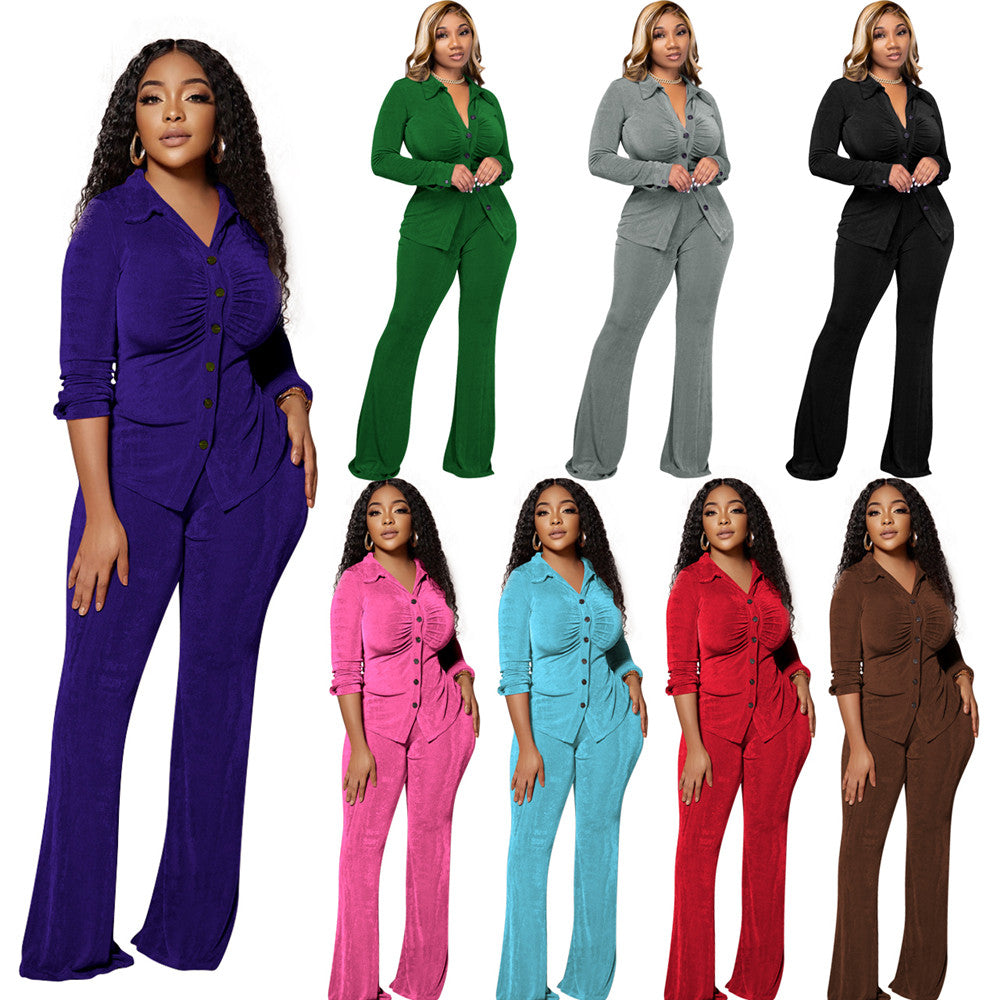 Wholesale Velvet Sweatsuits Women Clothes Fall Winter Tracksuits Long Sleeve Shirt Flare Pants Two Piece Set Matching Outfit Casual Clothing Bulk 90