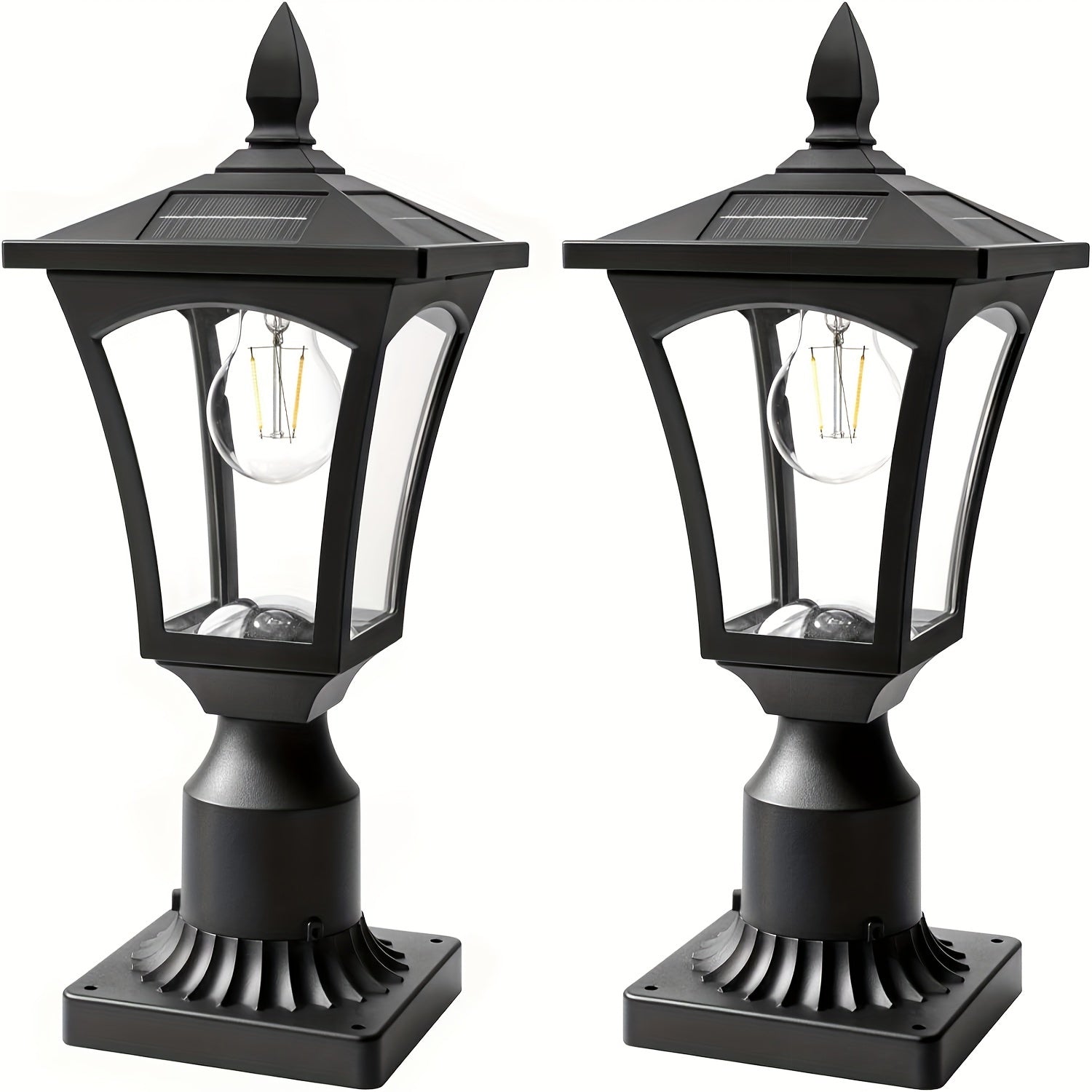 TEMU 2pcs Solar Post Lights - 3000k Warm White, Outdoor Garden Lighting With Pier , , Replaceable Bulb, Decorative Lamp