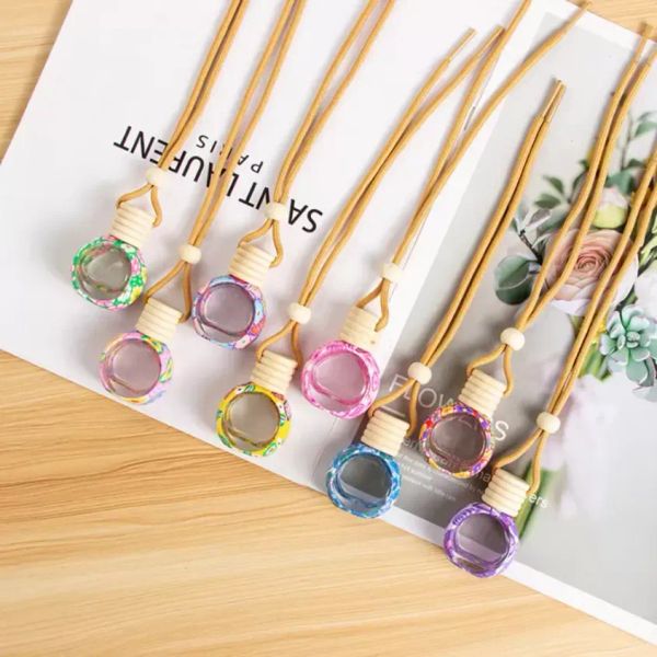 Car Perfume Bottle Pendant Perfumes Ornament Air Freshener For Essential Oils Diffuser Fragrance Empty Glass Bottles FY5884