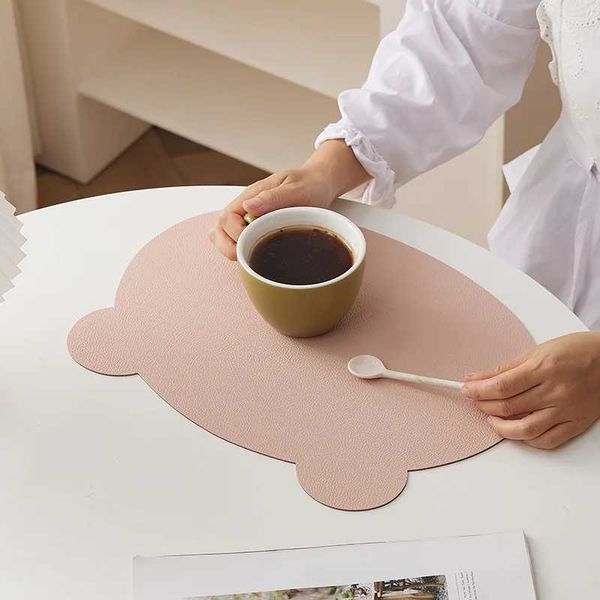 Cute Bear Kid Placemats Non-Slip Double-Sided Leather Coaster Washable Dining Table Food Mat For Children Baby Toddlers Y250115