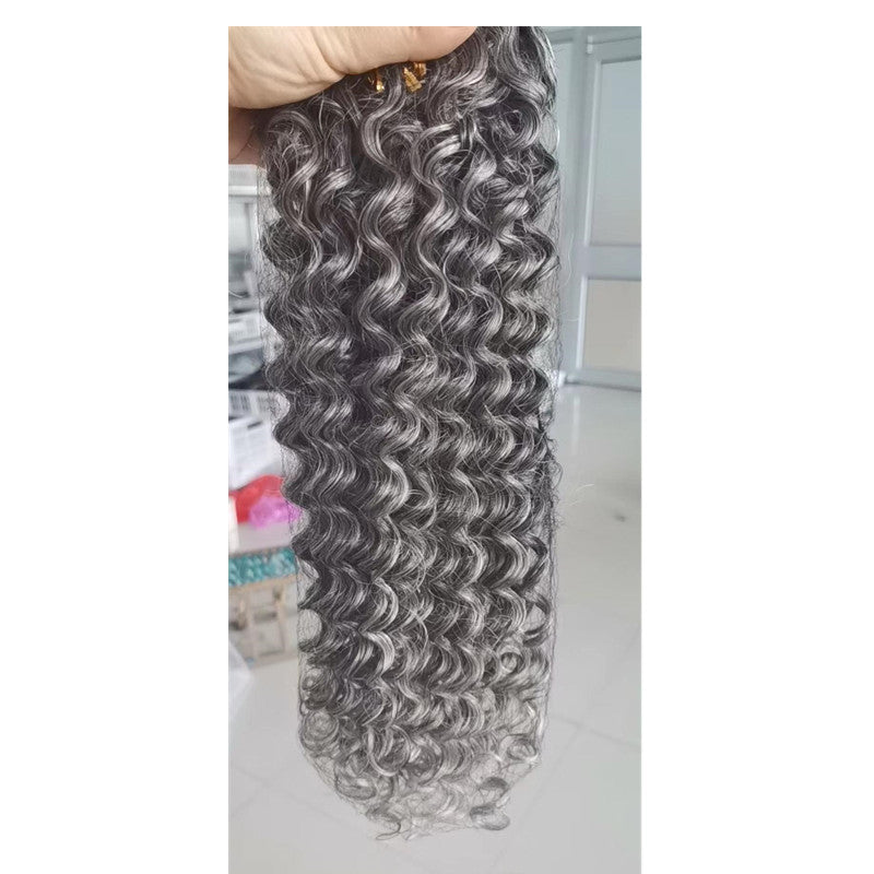Short Grey kinky afro curly hair bundles human hair weave black to gray salt and pepper blend well natural curls 100g-pack 8inch -24inch