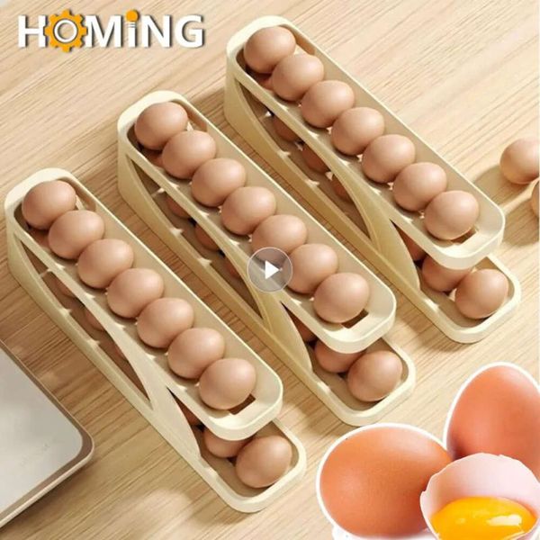 Layer Rolling Rack Automatic Holder Doubel Storage Box Container Kitchen Refrigerator Egg Dispenser Fridge Yfa1961