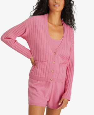 Ribbed Cardigan In Sugar Pink