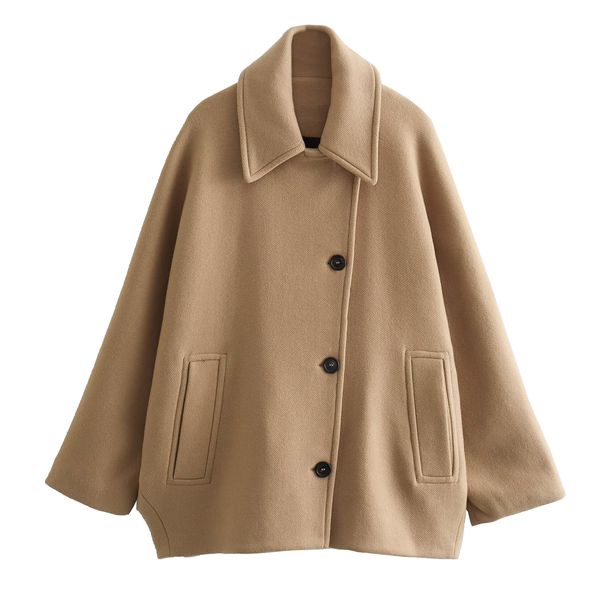 Blend Coat for Women 2023 Winter Solid Chic Turndown Collar Outerwear Female Single-breasted with Pocket Jacket Coats
