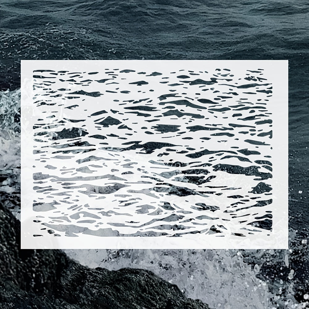 TEMU Reusable Ocean Waves Stencil - 8.27x11.69 Inches, Ideal For Painting, Scrapbooking, Home Decor & Furniture, Durable Plastic, Large Wall Stencil