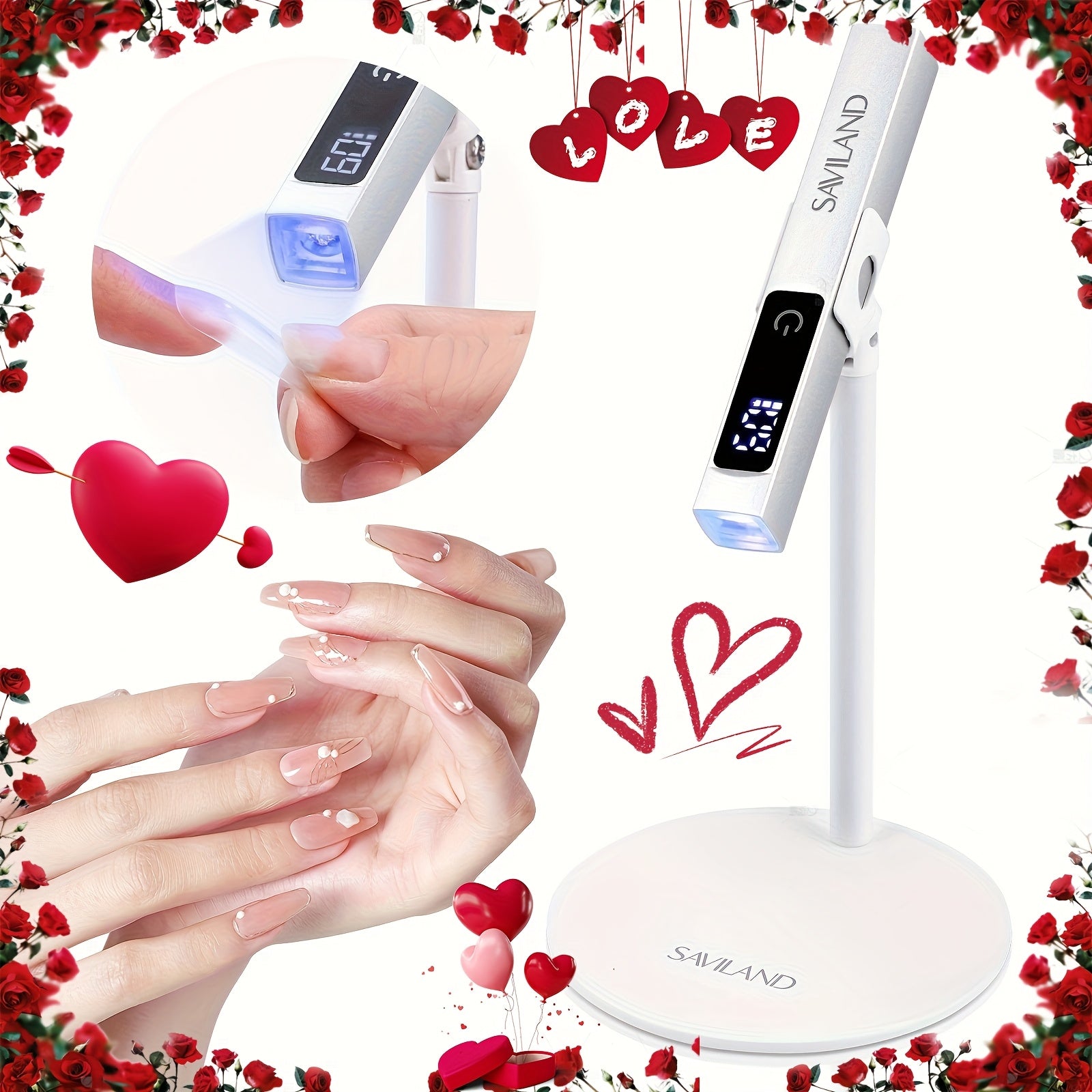 TEMU Saviland Led U V Light With Magnetic Stand & Lcd Screen Portable Nail Lamp Kit 2-timer Portable Mini Nail Dryer Stand For Gel Nails Usb