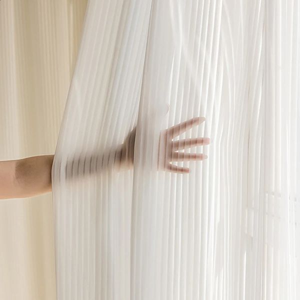 Curtain Shutter style chiffon white sheer curtains suitable for decorating living rooms with fashionable vertical privacy transparent curtai