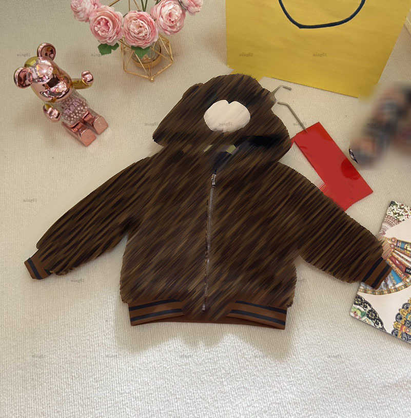 Brand designer baby jacket Lamb wool toddler coat Size 100-150 Full letters print kids clothes Bear Hat Design child Outerwear