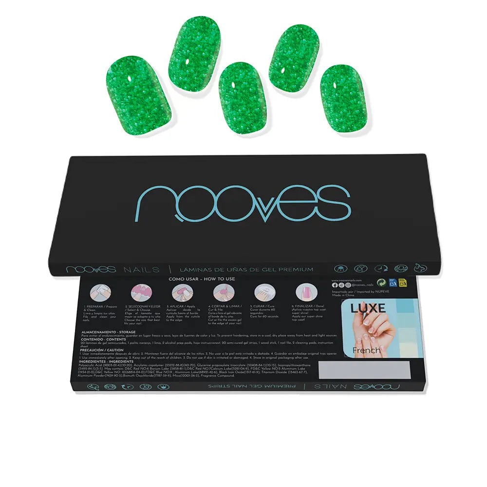 Nooves Feuilles de gel pour ongles Jade Glitter Glam Glitter Vert 20 U