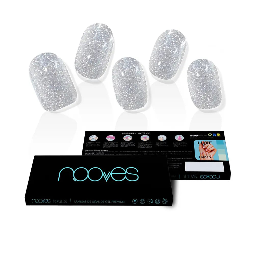 Nooves Dazzling Diva Premium Glam Glitter Feuilles d'ongles en gel Gris 20 U