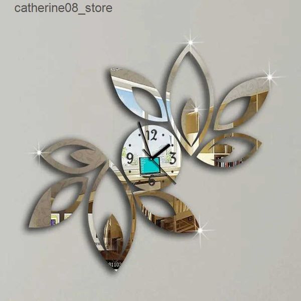 Wall Clocks 2019 new clock on wall home decor multicolor leaveAcrylic hot sale s mirrored design3d watch living roomunique gifts J241220