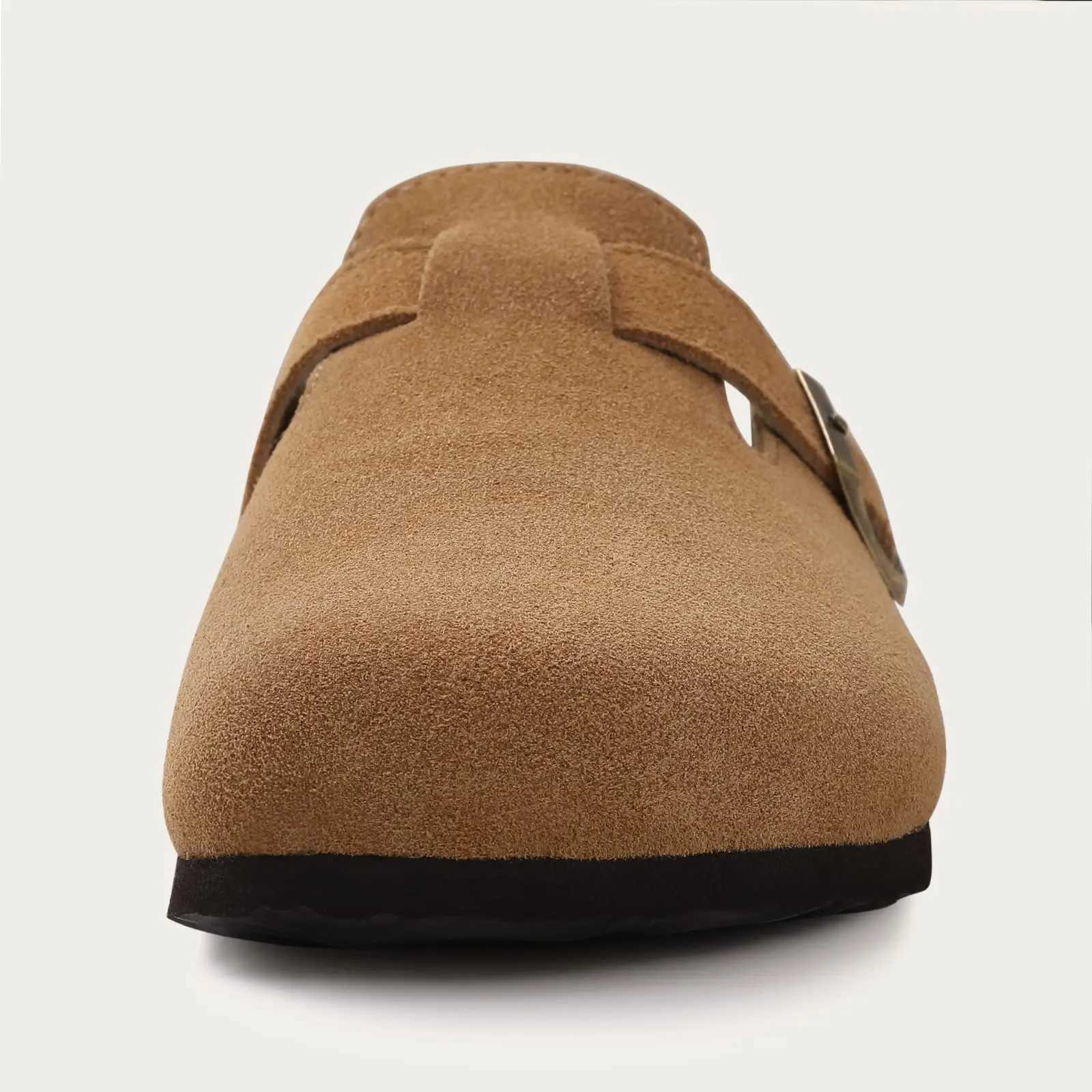 Kidmi Mens Suede Cork Footbed Clogs for Women Soft Leather Adjustable hot Buckle Slip-on Potato Shoes Sandals BeacC250408