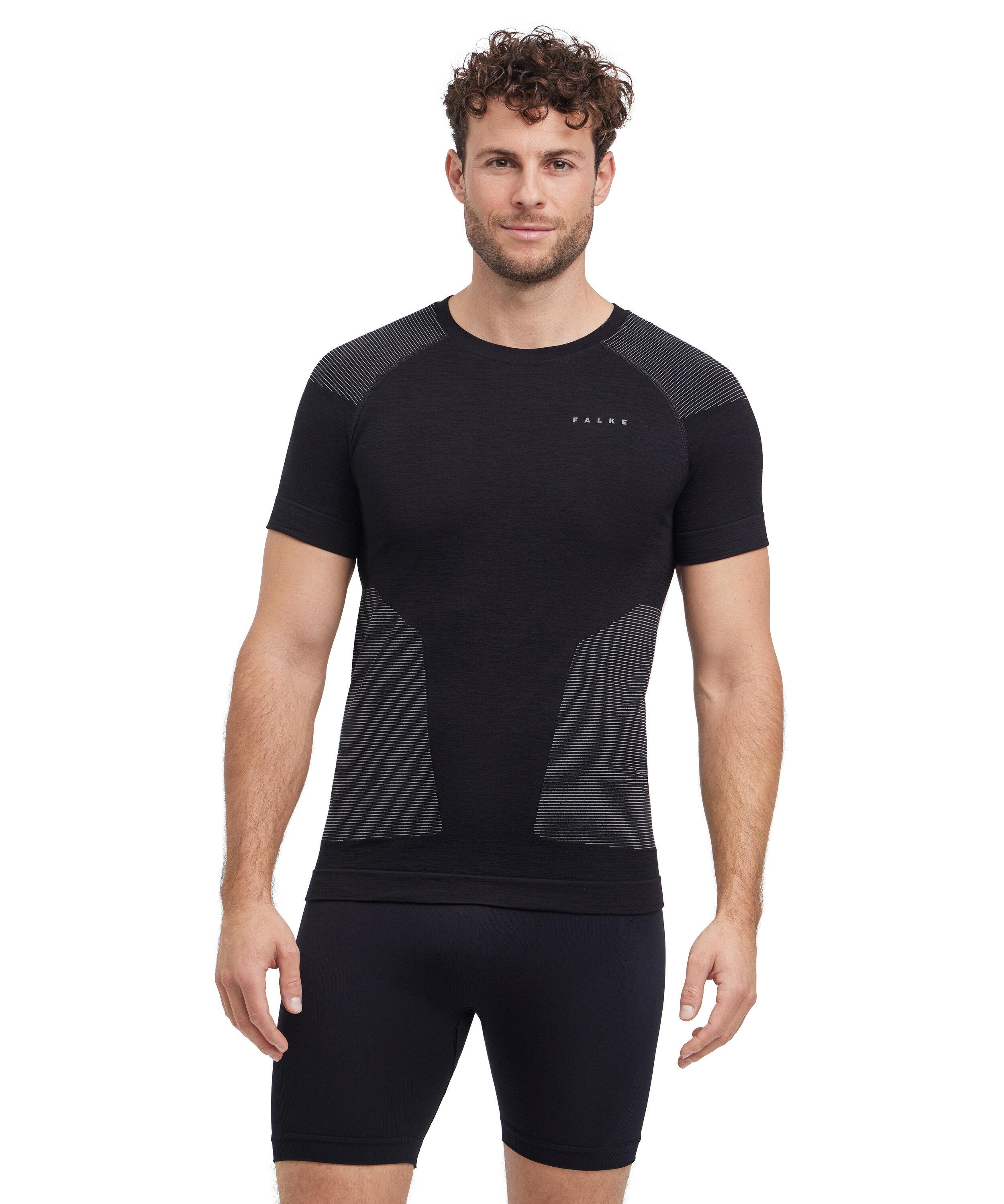 FALKE Backpack-Ready Men T-Shirt Wool-Tech Light, M, Black, Blockcolour, Virgin Wool