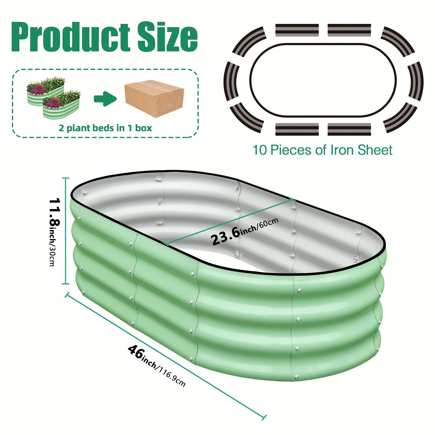 TEMU 2pcs 46x23x11in Raised Garden Bed Outdoor, Metal Planter Box For Planting Plants Vegetables