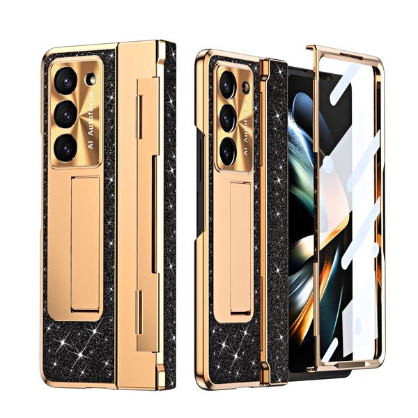 Plating Glitter For Samsung Galaxy Z Fold 5 4 3 Fold3 Fold4 Case Pen Slot Stand Glass Film Hinge Full Protection Cover