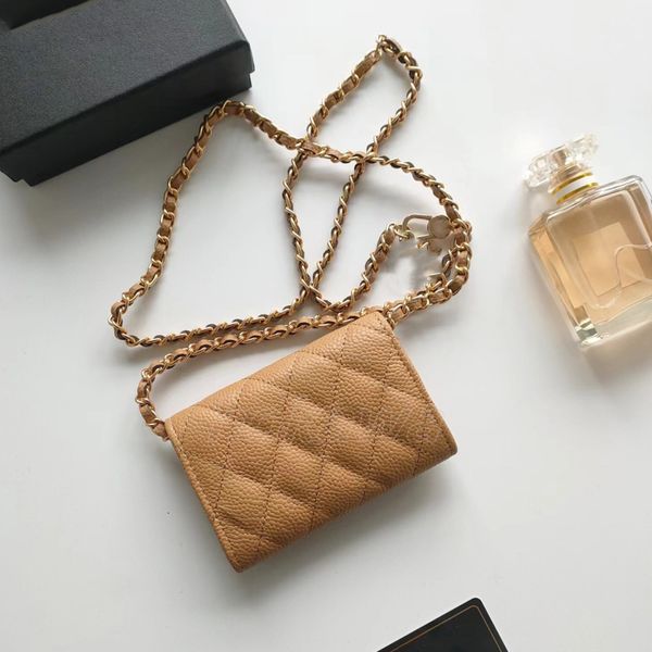 Designer Shoulder Bags Top Shoulder Chain Plaid Wallet Double Letter Solid Buckle Sheepskin Caviar Pattern Women Evening Bag Mini Handbag Lu