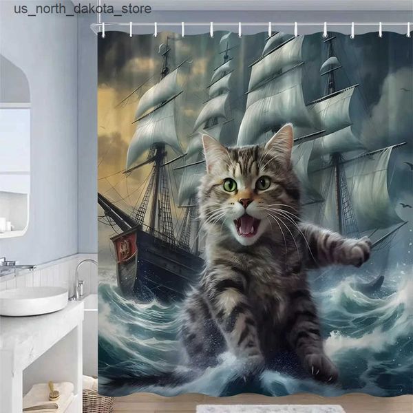 Shower Curtains Interesting cat shower curtains cute animals sailing ocean waves landscape shower curtains polyester fabric bathroom decorat