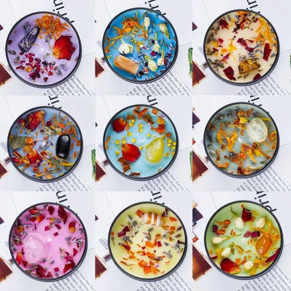 Scented Candle With Dried Flowers Crystal Decor 3.5 OZ Tin Jar Soy Wax Aroma Candle Stress Relief Handmade Fragrance Candles Y240815