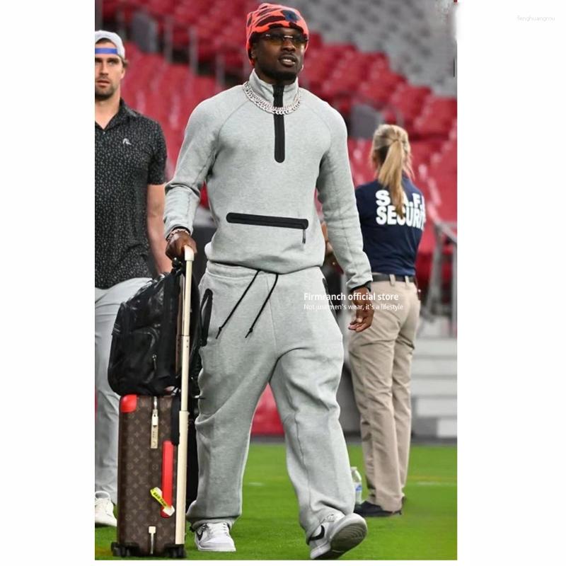 Men&#039;s Tracksuits Firmranch 2024 Classic Grey Cotton AD Double Sided Healthy Cloth Hoodie For Men Women Half Zip Pullover Sport Sweatshirts