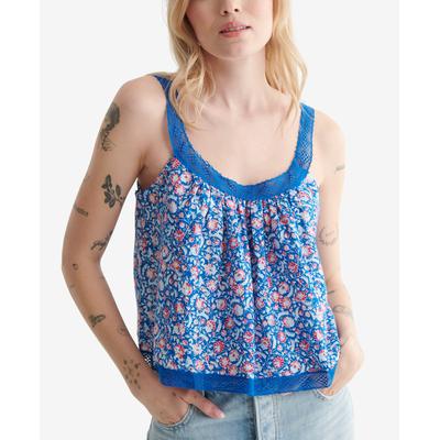 Lace Trim Swing Cami Top In Blue Multi - XS
