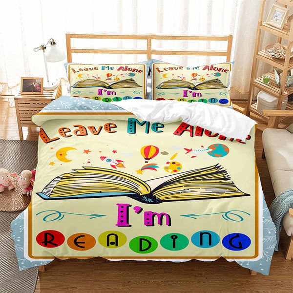 3D Print Book Pattern Duvet Cover Library Bookshelf Duvet Cover Polyester Queen King for Kids Teens Quilt Cover with Pillowcases
