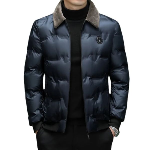 Mens Down Parkas High Quality Jacket Cotton Coat Solid Color Hatless Wool Collar Winter Windproof and Warm 231019