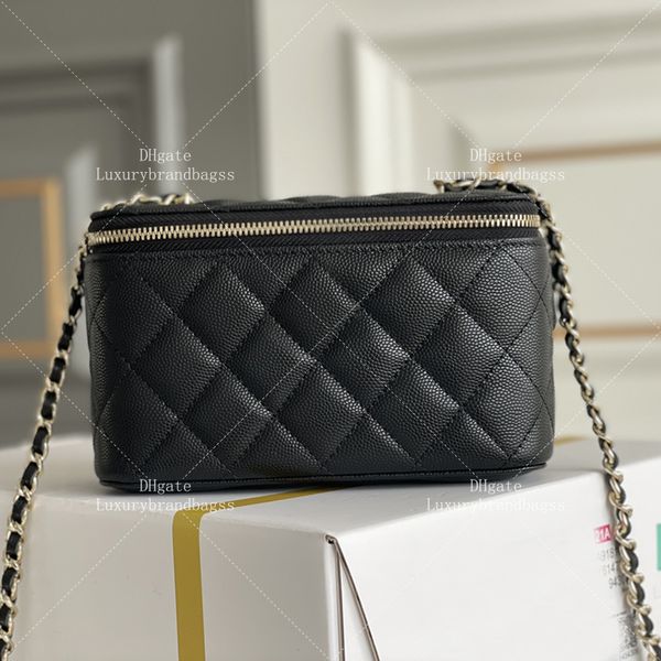 Vanity Case Clutch With Chain Bag Cosmetic Bag Calfskin Top Mirror quality Designer Bag Crossbody Makeup Bag With Box 24C19B