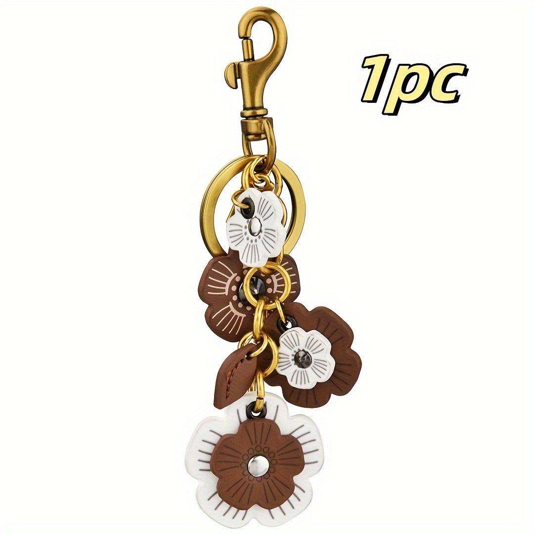 TEMU 1pc Elegant Floral Keychain Pendant - Floral Bag Charm With Golden Loop, Women's Purse Decoration For Handbags, Backpacks, Birthday--valentine's