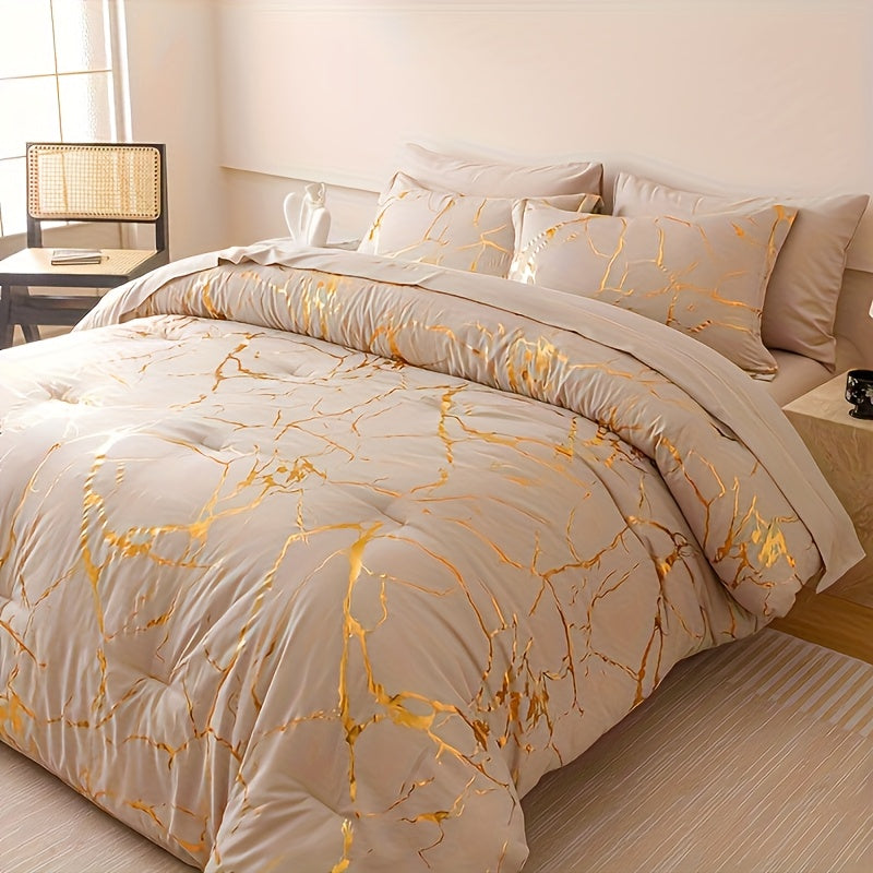 TEMU 7pcs High-grade Breathable Bronzing Texture Soft Fibre Light Breathable Suitable All Season With Blanket Sheet Fitted Sheet And Pillowcase