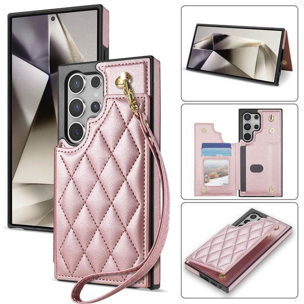 Flip Leather Card Holder Wallet Case for Samsung Galaxy S24 Ultra S23 S22 A54 A55, Cards Pockets Kickstand Phone Cover with Lanyard