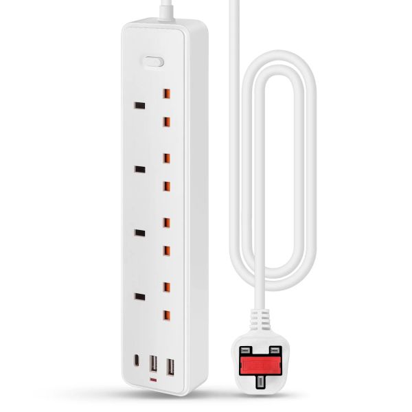 UK Plug Power Strip Multitap Extension Cord Electrical Socket With 3 USB 1 Type-c Ports Fast Charge Multiprise Network Filter
