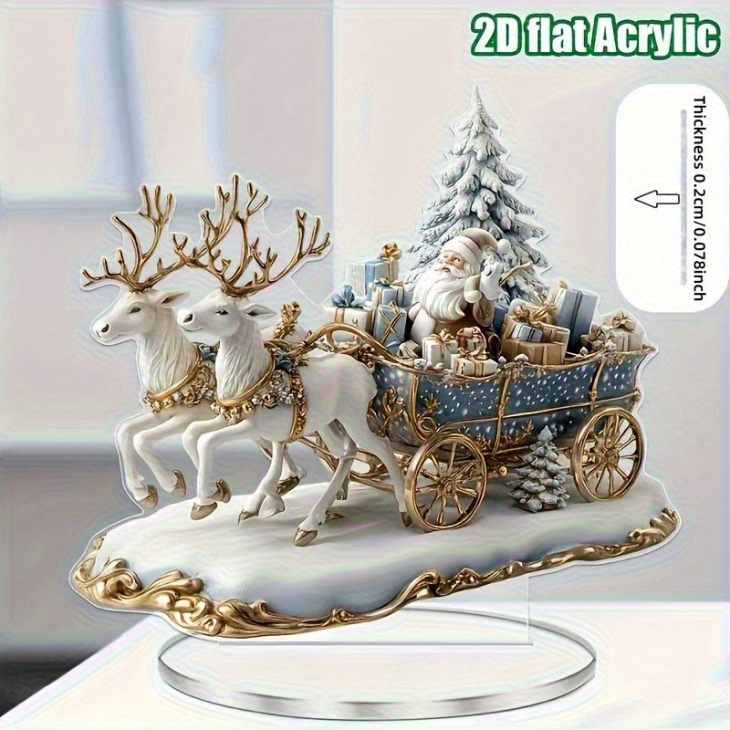 TEMU 2d Flat, 1pc 2d Acrylic Santa Claus And Reindeer Sleigh Acrylic Desktop Decoration With Base, Suitable For Use In 11 Festive Occasions, 2d Flat